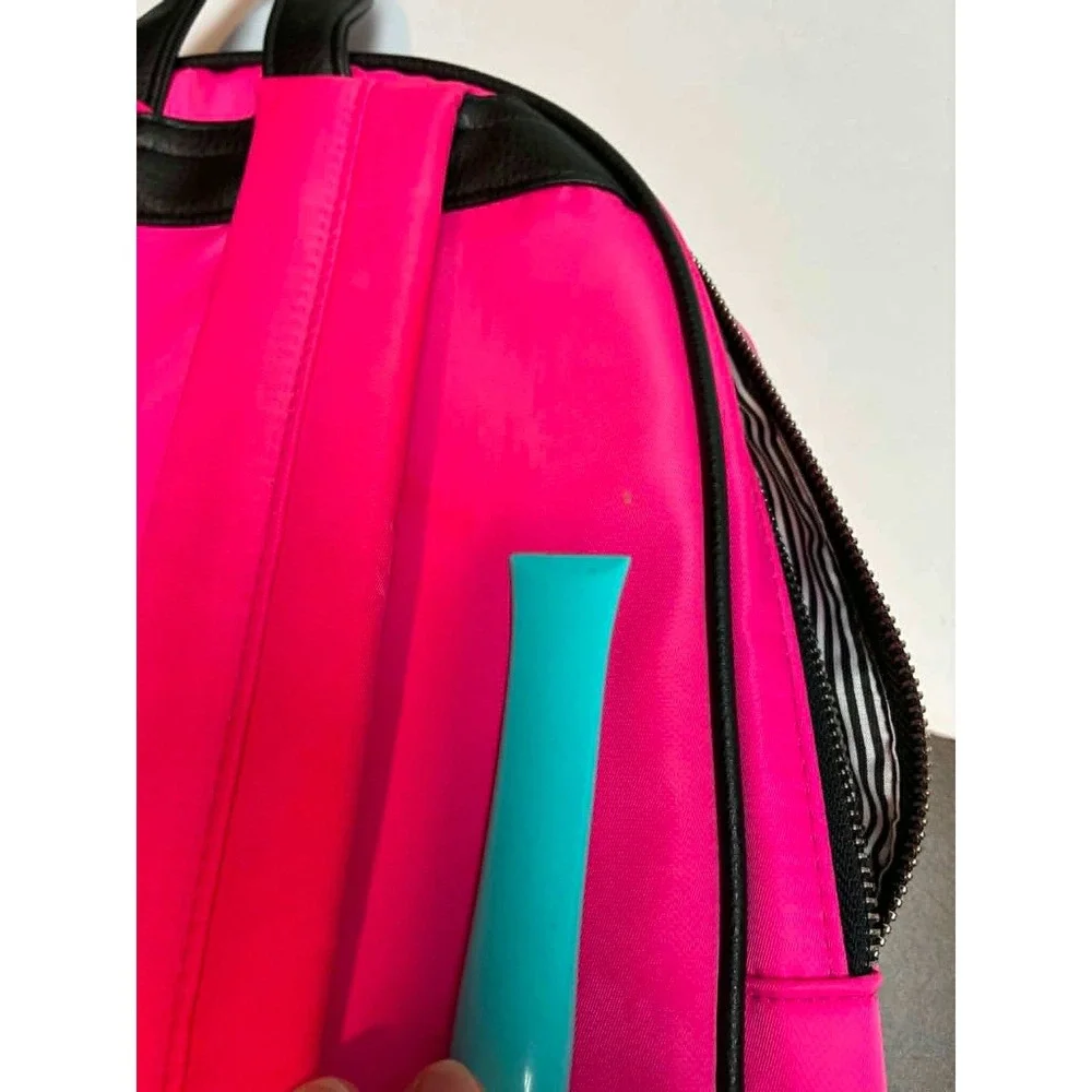 No Boundaries Nylon Backpack Womens Large Neon Pink Striped Lining Multi-Pocket
